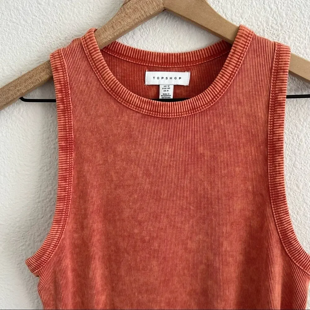 TopShop Red Orange Ribbed Tie Dye Tank Dress US 8